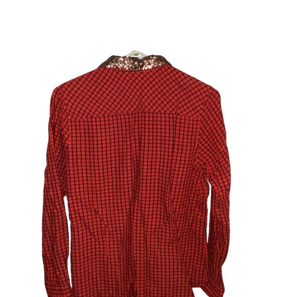 Merona red plaid cotton button down with rose gold sequin collar - Picture 8 of 9